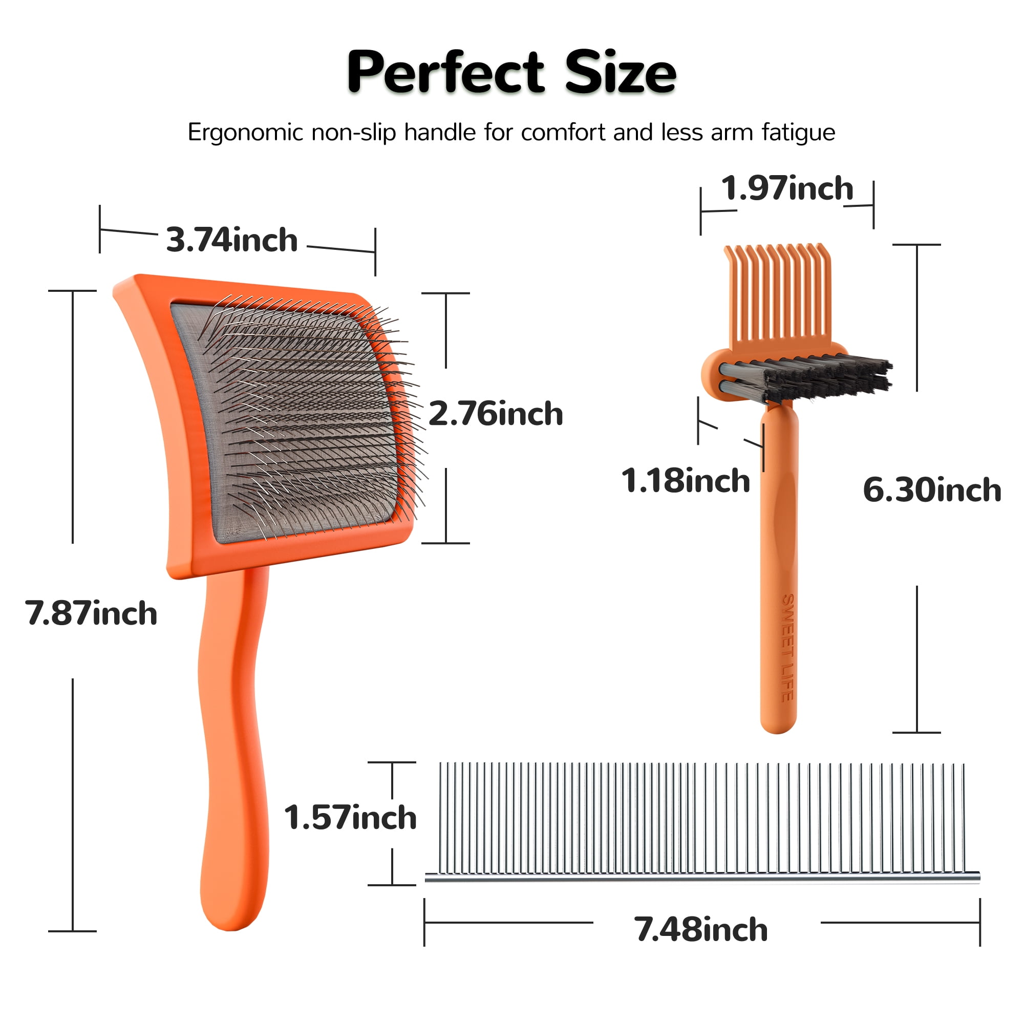 Fido Fave 3-in-1 Slicker Brush, Extra Long Pin Pet Detangler Brush & Dematting Deshedding Comb for Long-Haired and Thick Coats Dogs and Cats