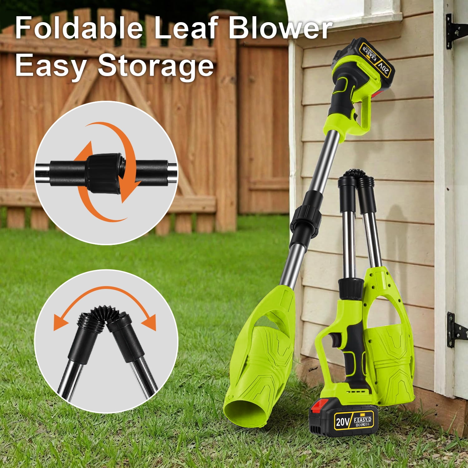 20V Cordless Leaf Blower,AILKIN High Speed Foldable Air Leaf Cleaner,Lightweight Mini Handheld Rechargeable Electric Cordless Leaf Blowers with Battery and Charger for Garden,Patio,Home,Yards,Green