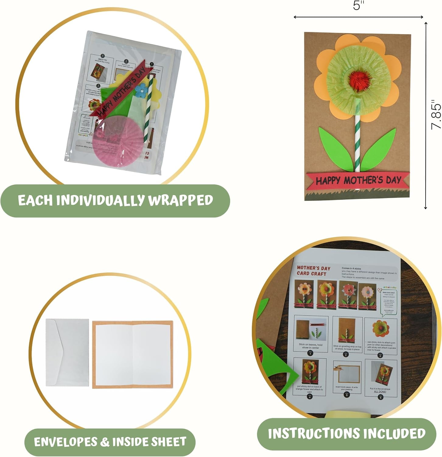 4E's Novelty 12 Pack DIY Mother's Day Card Craft Kit for Kids - Flower Greeting Card Making Set