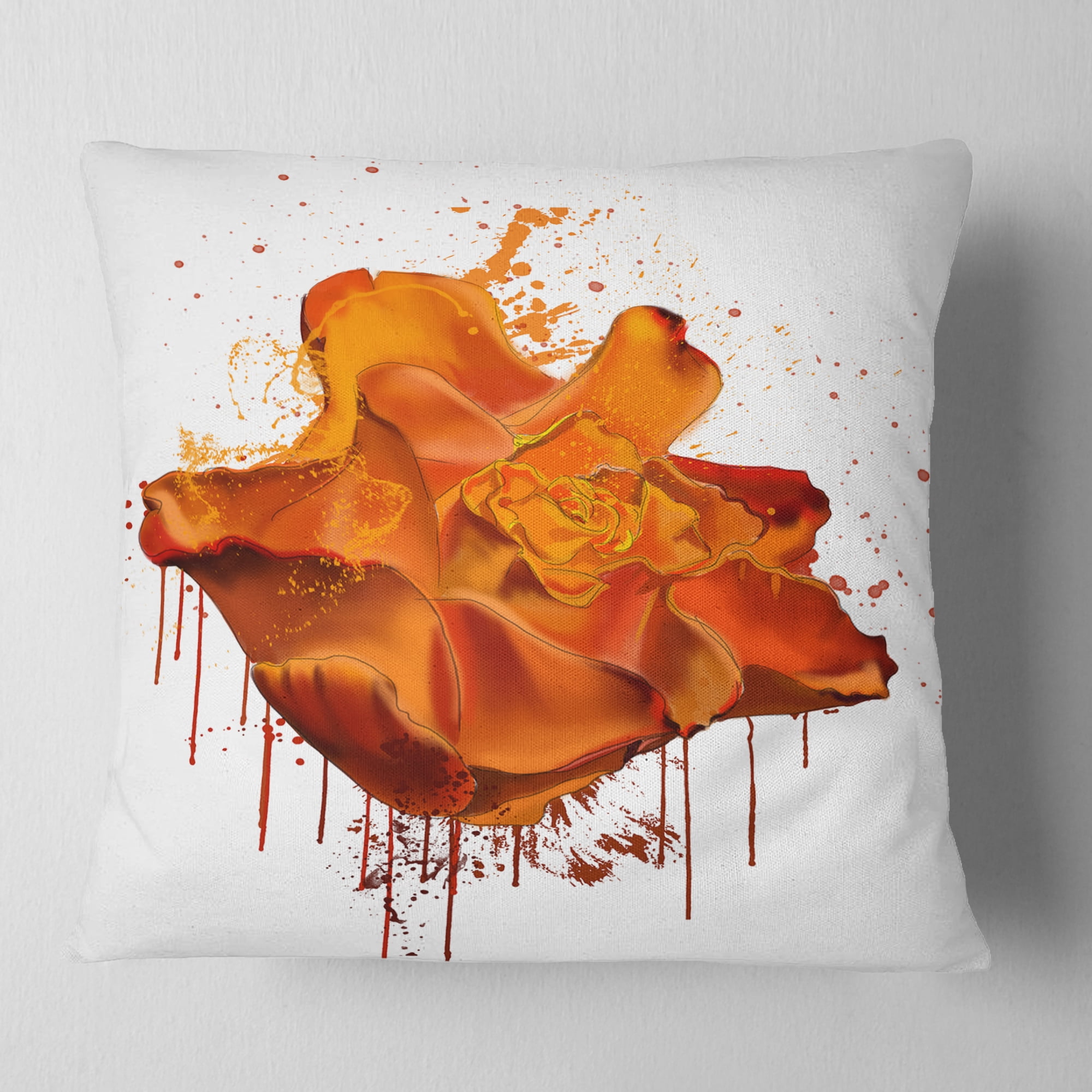 Designart Abstract Brown Rose with Splashes - Floral Throw Pillow - 16x16