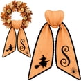 thumbnail image 2 of Halloween Wreath Accent Bow, Themed Fabric Sash, Silhouette Printed Ribbon, Front Door Bow Decor, Harvest Decorative Ribbon, Striped Cloth with Contrast Edge Trim, Seasonal Wreath Accent, 2 of 6