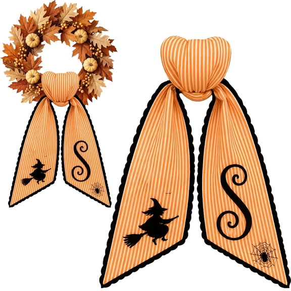 Halloween Wreath Sash, Embroidered Fall Front Door Decor, Premium Fabric Seasonal Sash for Porch, Mantel, Farmhouse Autumn Home Decoration