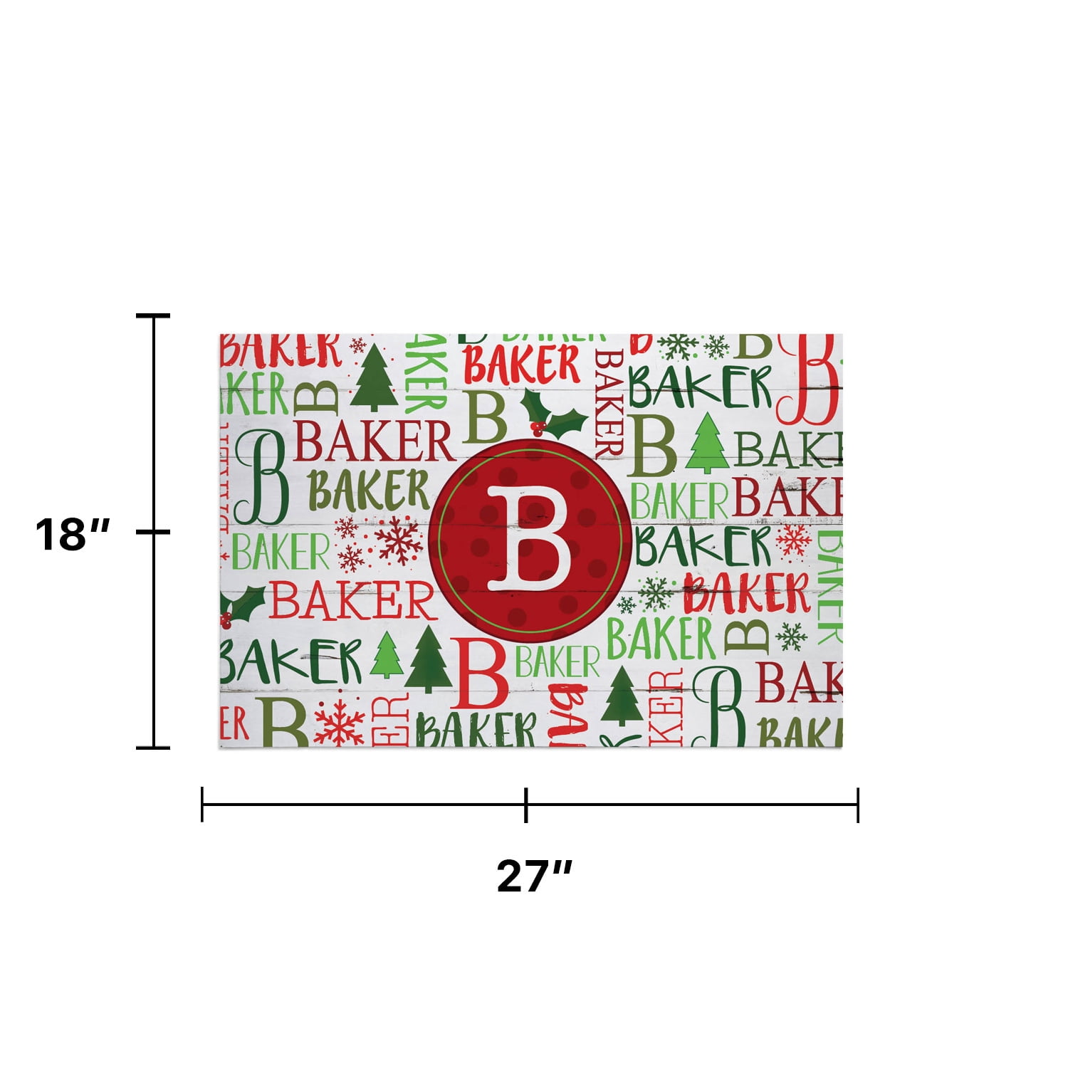 Personalized Planet 27x18 Holiday Family Name & Initial Christmas Doormat with Custom Personalization Printed on White Rectangular 1/4” Thick Non Slip Mat for Kitchen Hallway Deck or Porch
