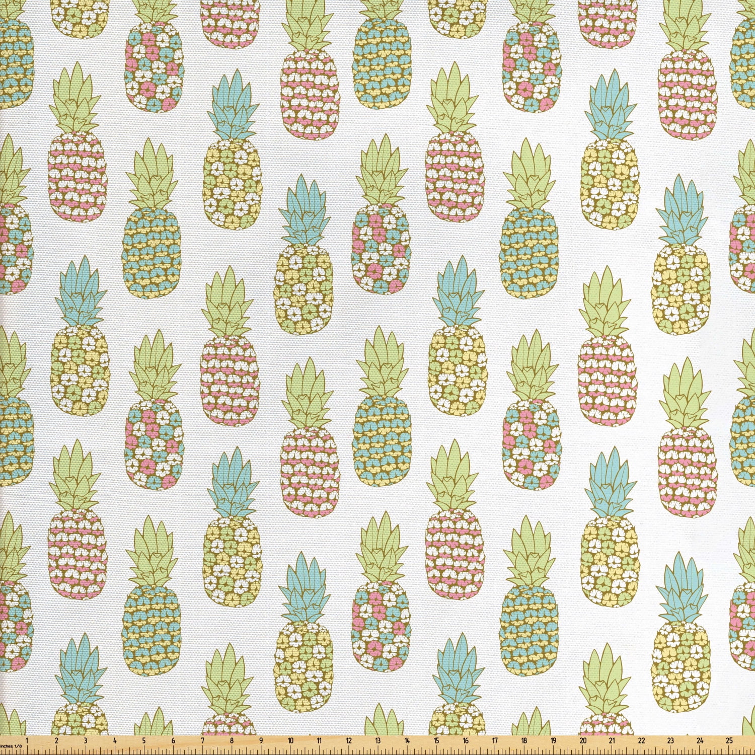 Pineapple Fabric by The Yard, Tropical Fruit Pattern in Pastel Colors