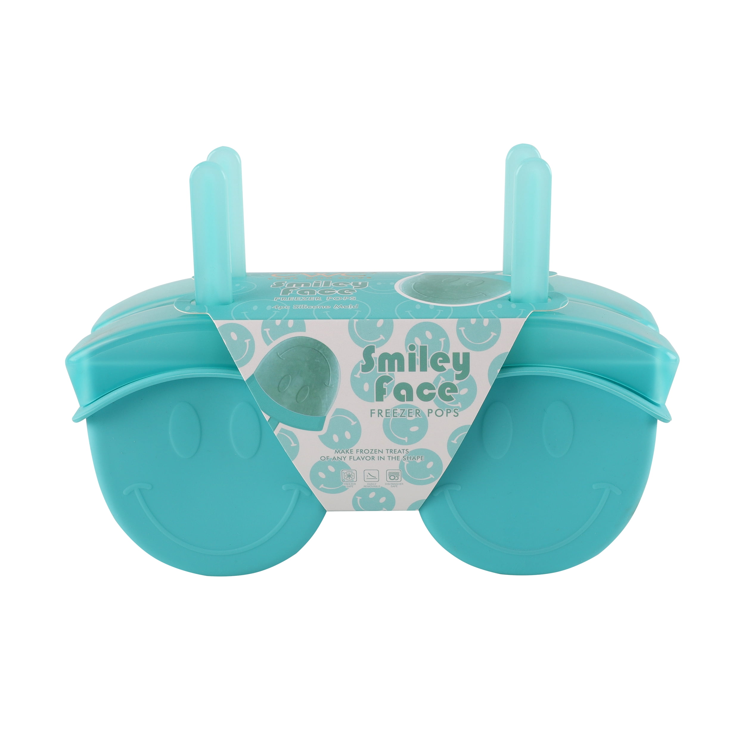 Smiley Face Silicone Ice Pop Molds - Reusable & Dishwasher Safe, Teal