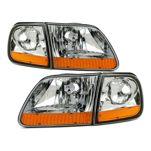 AKKON - Fits 1997-2002 Ford F150 Expedition 97-99 F250 2004 F-150 Heritage [Halogen Type] Chrome Clear Headlight Pair Left Right