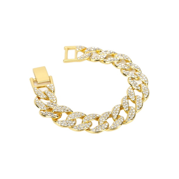 Luxury Gold-Tone Women's Watch with Rhinestone-Encrusted Cuban Link  Bracelet Band