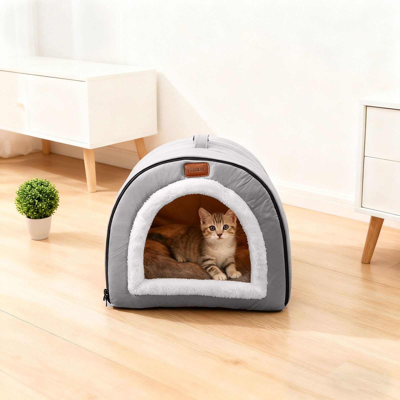 Warm Deep Sleeping Orthopedic Cat Bed Enclosed Indoor Tent with Removable Washable Cushion for All Seasons
