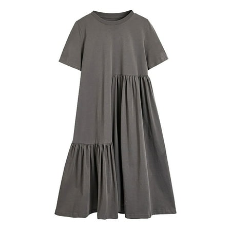 

NIUREDLTD Women Maternity Leisure Short Sleeve Irregular Medium Length Patchwork Dress