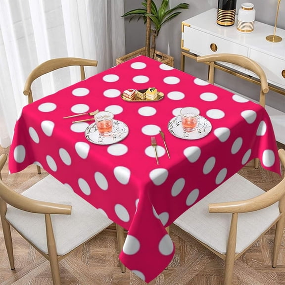 Square Tablecloth Hot Pink Retro Polka Dots Pattern Table Cover Washable Table Cloths for Kitchen Dinning Party Tabletop Modern Decoration 60 x 60inch