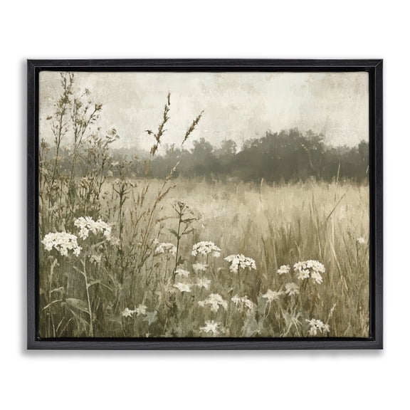 Stupell Industries Daisy Clusters in Meadow Black Framed Floater Canvas Wall Art design by Petal Prints Design, 17 x 21