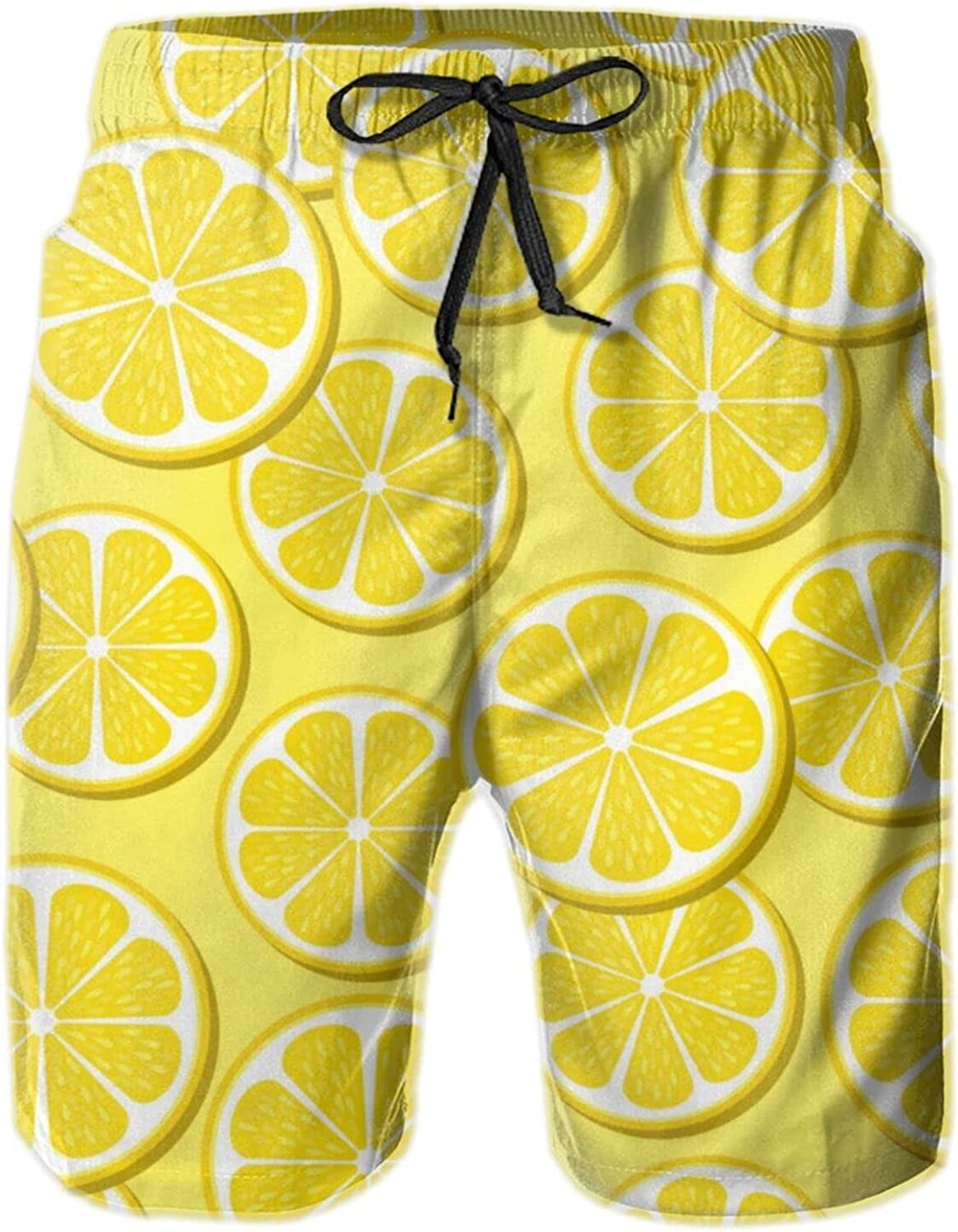 Men's Lemon Swim Trunks Quick Dry Swim Shorts Print Beach Board Shorts