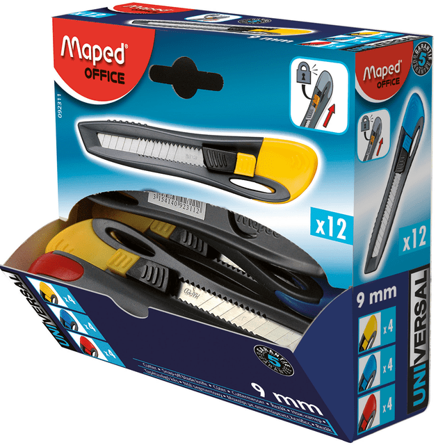 Cutter Exacto MAPED UNIVERSAL PLASTICO 9 MM Caja con 12 Piezas