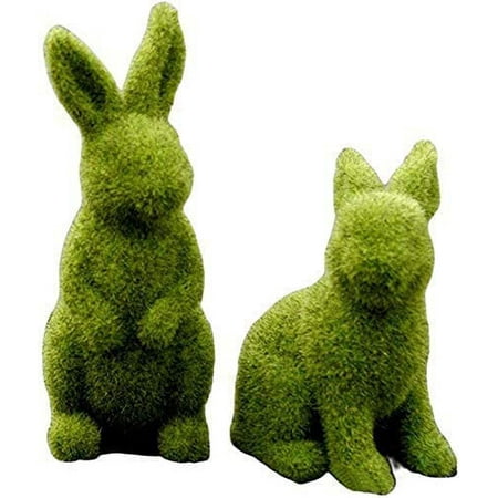 Easter Furry Flocked Bunny Garden Decorations Artificial Moss Rabbit Easter Décor Figurines Tabletop Ornament