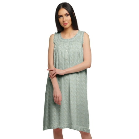 

Moomaya Printed Sleeveless Nightdress For Ladies Button Placket Nightwear