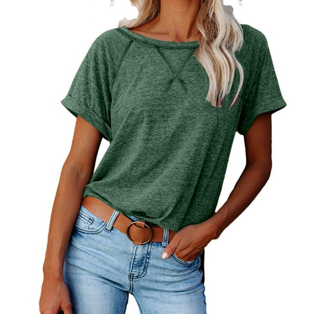 Birdeem Fashion Womens Leisure Solid Color Short Sleeve Round Neck Casual Loose Tops