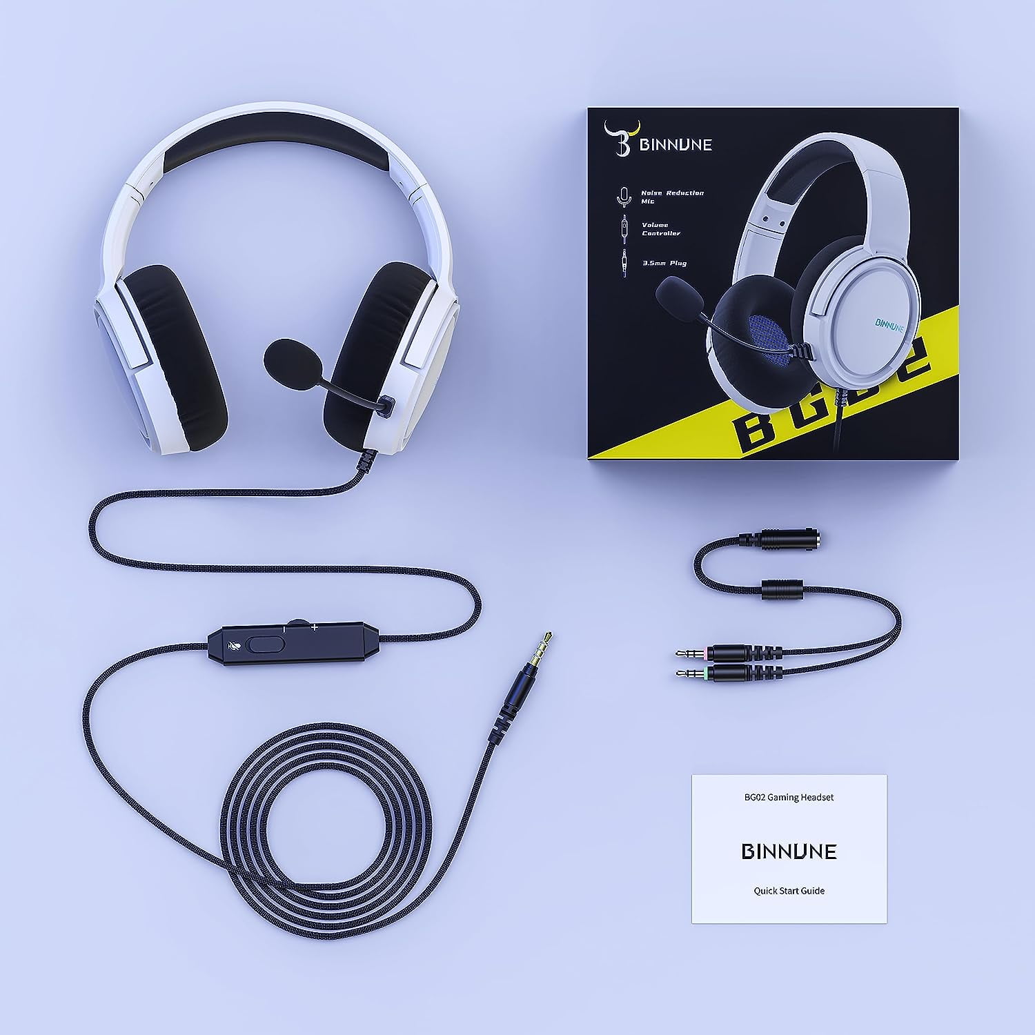 BINNUNE Wired Headphones with Microphone for Kids Adults Corded Audifonos Para Computadora Gamer Headset for PC/Laptop/ Playstation 5 PS4 Gaming Console, White