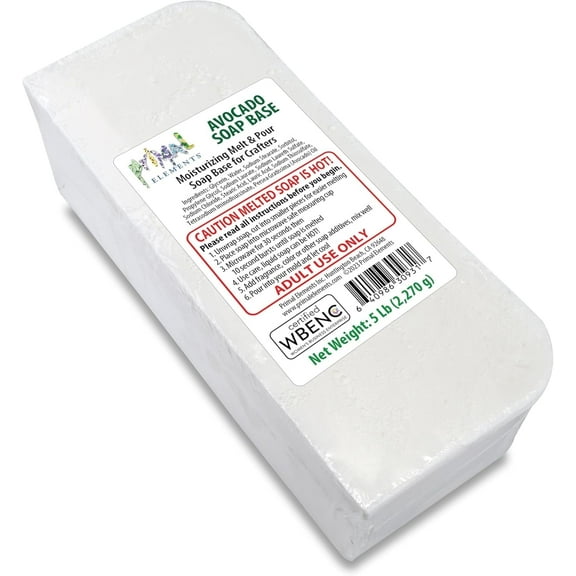 Primal Elements Avocado Soap Base - Moisturizing Melt and Pour Glycerin Base for Crafting, Unscented - 5 LB