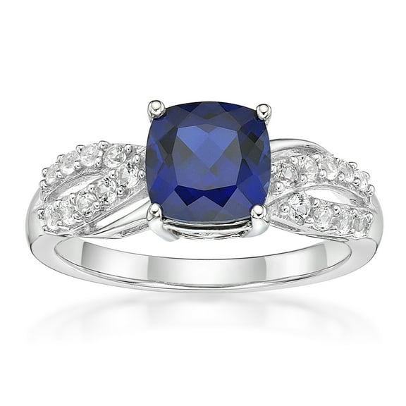 Jay Heart Designs 925 Sterling Silver Created Sapphire and Created White Sapphire Ring