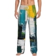 thumbnail image 2 of Lsque Abstract Brushstrokes Green Blue Print Men's Pajama Pants, Lounge Pant - Comfortable Home Wear,Elastic Waistband, Stylish Design-Small, 2 of 9