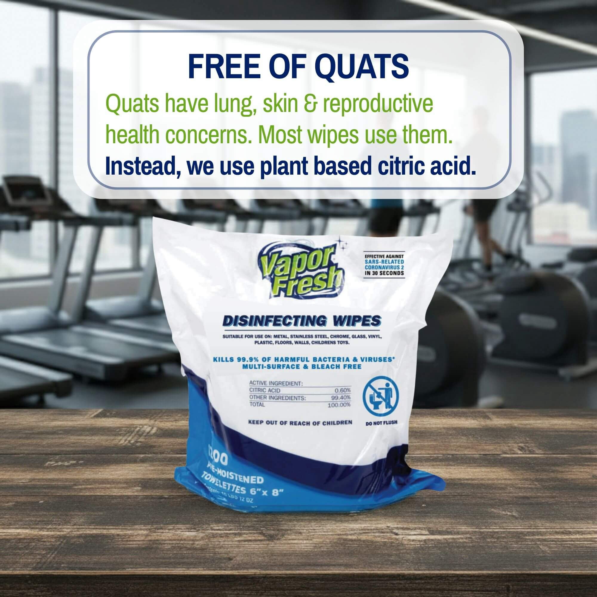 Vapor Fresh Disinfecting Wipes - 1200 Count x 4 Rolls (4,800 Total Wipes) Plant Powered Commercial Grade Disinfectant For Gym Equipment, Fitness Studios, Spas - Bulk Refill Rolls