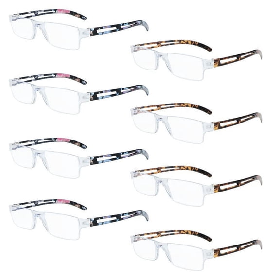 8 Pack Reading Glasses, Blue Light Blocking Computer Reading Glasses for Women and Men, Anti Glare Lightweight Readers (4 Floral 4 Tortoise, 2.50)