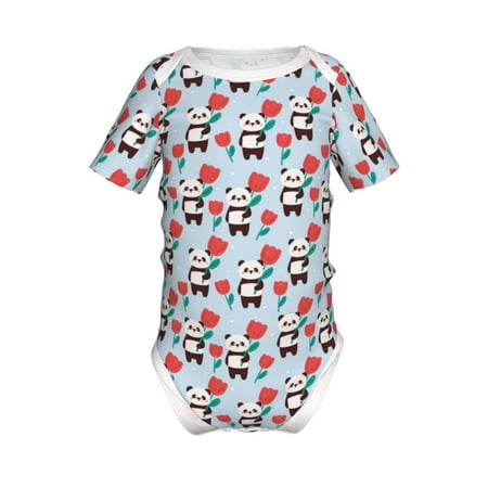 

Coaee Panda And Rose for Soft Baby Short-Sleeve Bodysuit Baby Climbing Clothes Baby Girls Boys Bodysuit Romper-3 Months