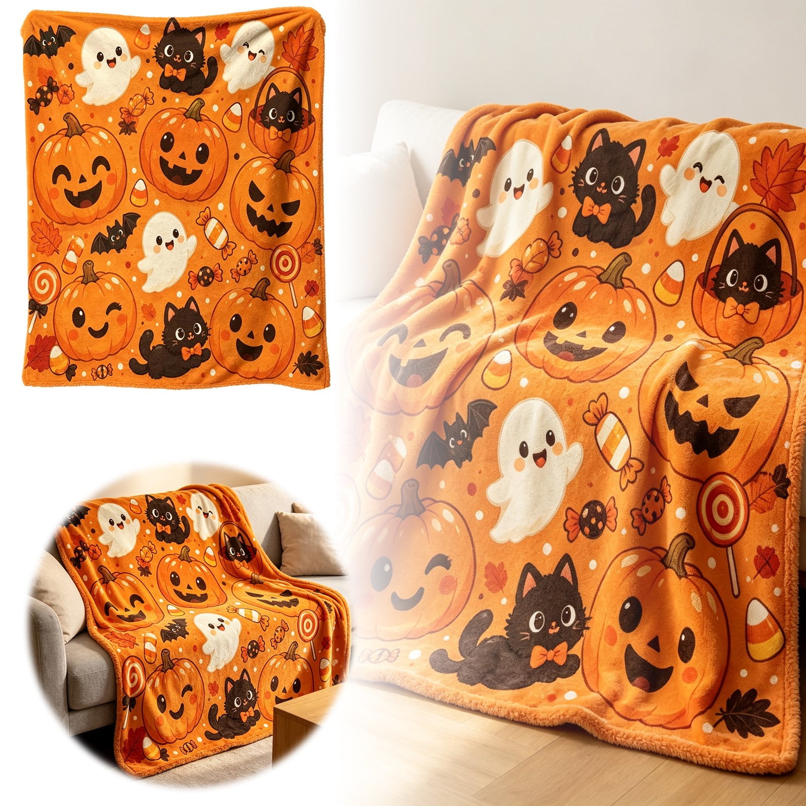 Soft Flannel Warm Halloween Themed Sofa Blanket, Lightweight Comfort Cover For Couch Bed Household Daily Use