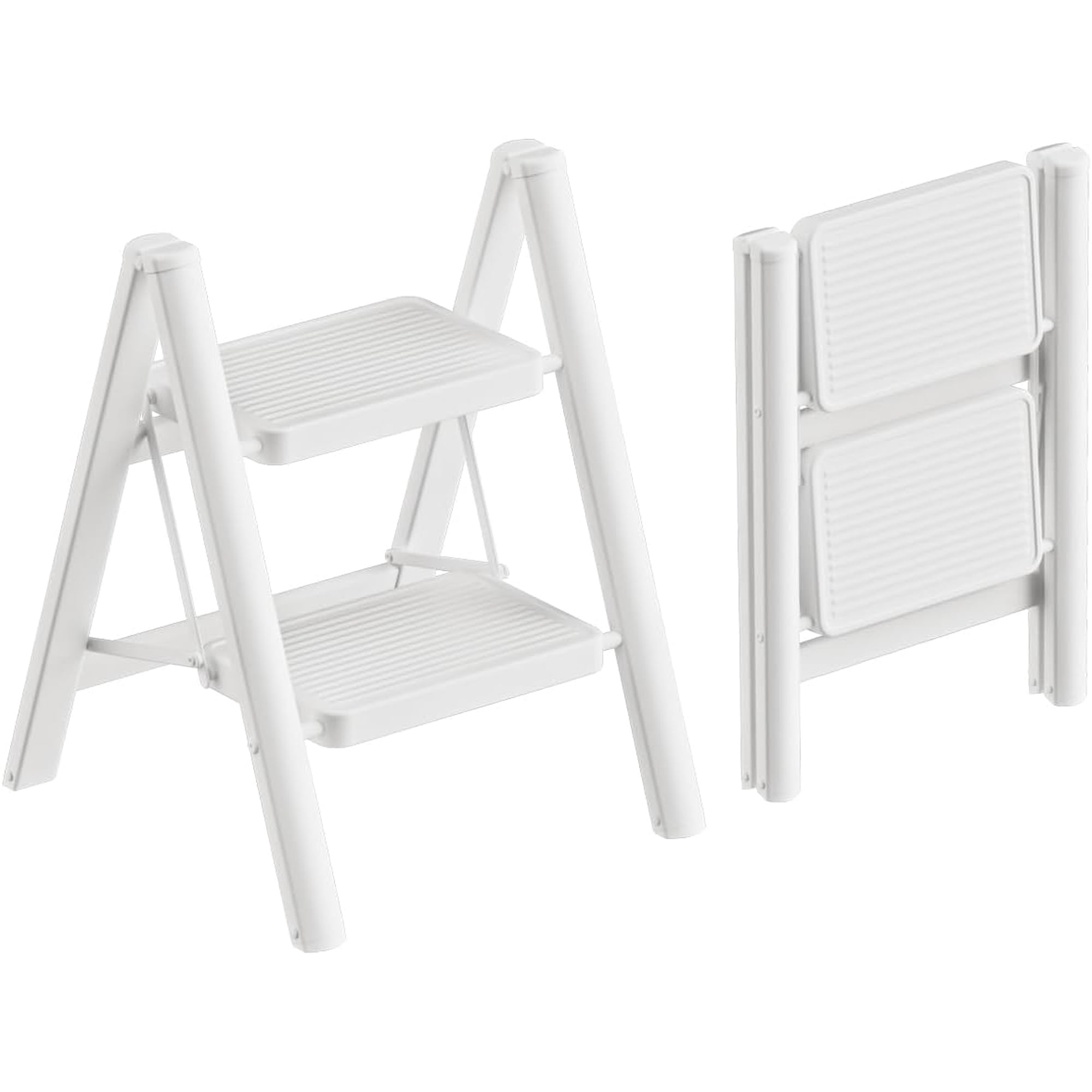 2 Step Ladder Portable Folding Step Stool with Anti-Slip Pedal Lightweight Stepladder Multi-Use for Home and Kitchen Saving Space White 300lbs