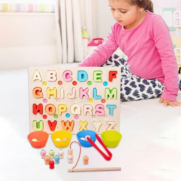 de Pesca de Juguetes Educativos Teaser de Cerebro Juguete de Montessori Juguetes para Playset Presents Boys Girls Alfabeto Hugo Tablero de pesca para niños