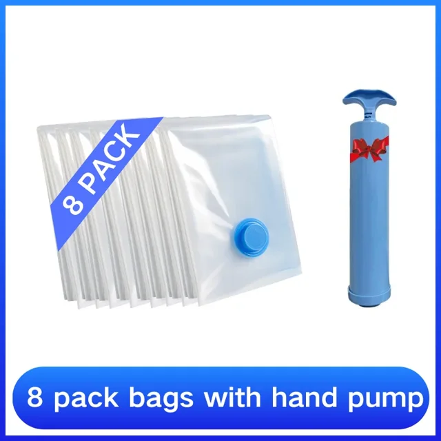 Bolsa de vacío y cubierta de bomba para almacenamiento de ropa, bolsa vacía de compresión de plástico grande, contenedor de almacenamiento de accesorios de viaje, 1-8 Uds.