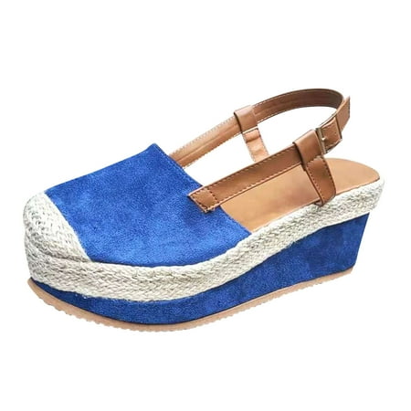

TTQLVZJGSE Women s Business Casual Shoes with Heel Summer Hollow Split-toe Herringbone Wedge Sandals Blue-37