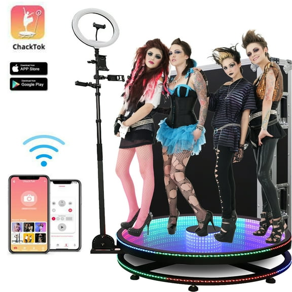 360 Photo Booth Machine Automatic Spin Tempered Glass Remote Control Photobooth Variable Speed Rotating with Ring Light