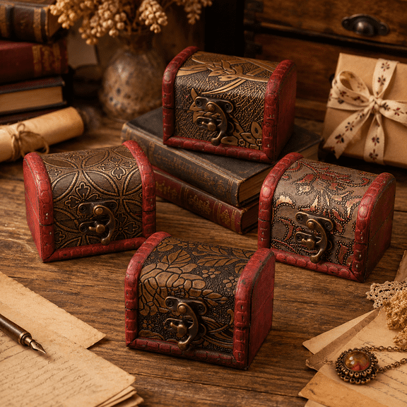 Small Treasure Chest Box for Kids, Mini Treasure Chest with Vintage Design and Latch Closure, Treasure Box for Classroom Prizes, Party Favors, Jewelry Storage and DIY Crafts