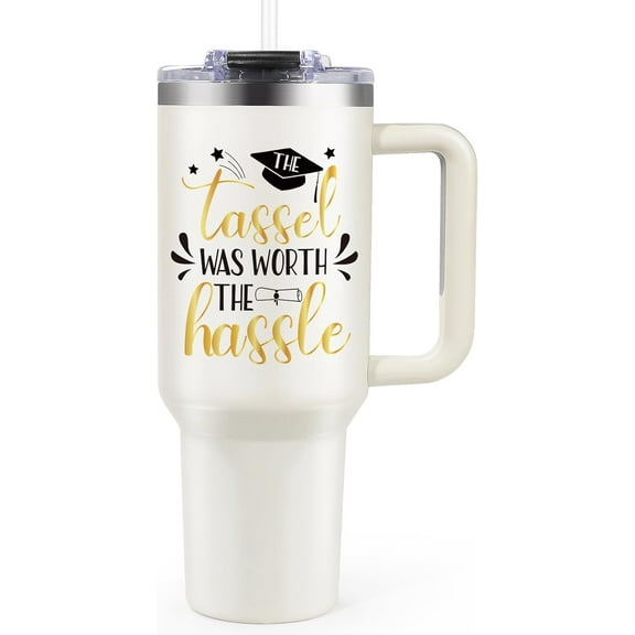 Graduation Gifts for Her, Congrats Grad Gifts for College or High School 2025 Graduation Gift for Student, Daughter, Sister, Friend, The Tassel Was Worth the Hassle 40oz Tumbler
