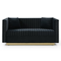 Modern Velvet Upholstered Sofa, 2 Seater Tufted Couch Loveseat with 2 Pillows and Nailhead Trims for Living Room Apartment Office