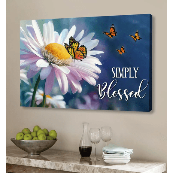 Simply Blessed Christian Framed Canvas Wall Art, Bible Verse Scripture Home Decor for Office Living Room Bedroom, Inspirational Religious Wall Decor Gift
