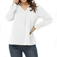 thumbnail image 5 of HAiming Womens Long Sleeve Chiffon Shirts Solid Color V Neck Pullover Tunic Tops Dressy Casual Loose Work Blouse, 5 of 9