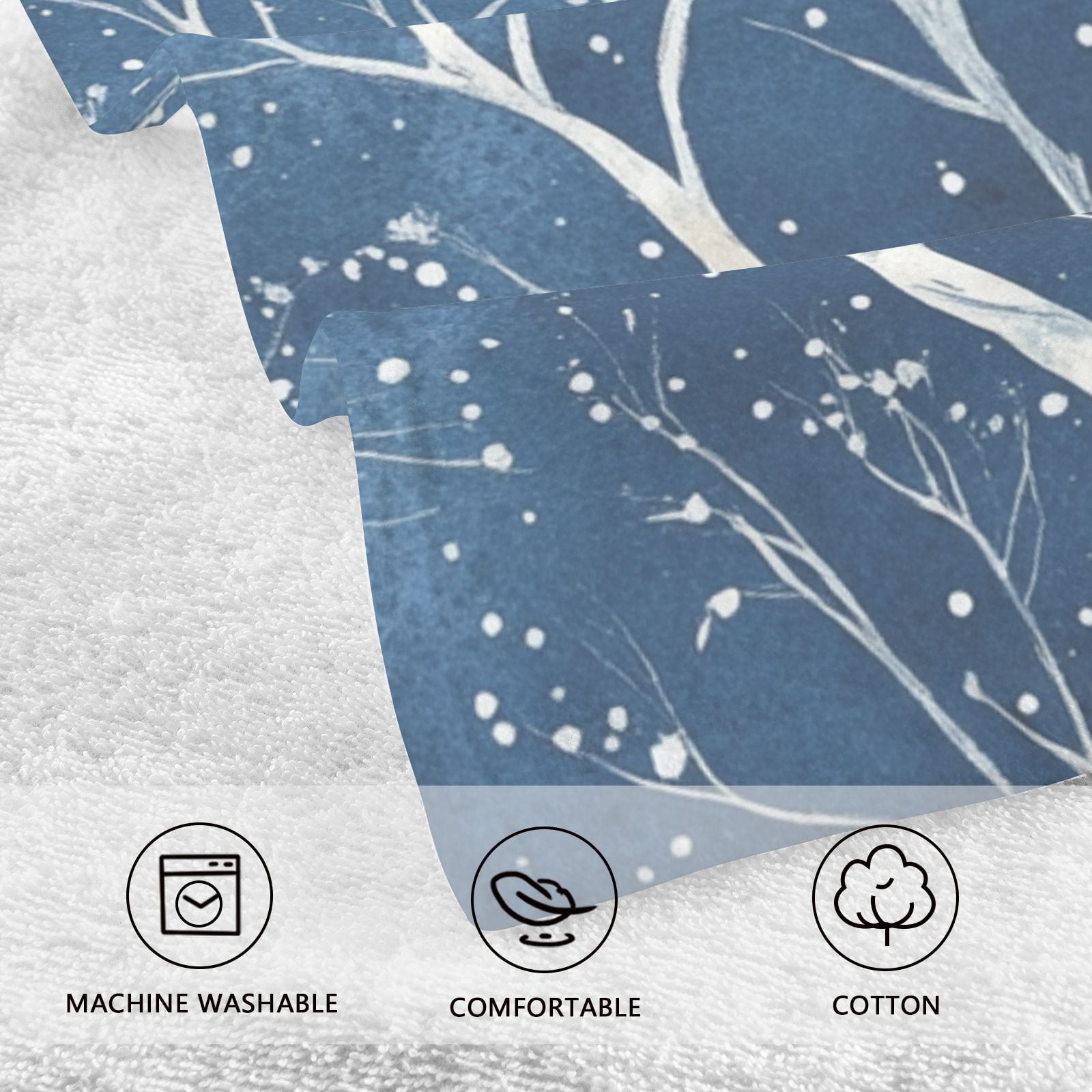 White Trees Winter Hand Towels Cotton Bath Towels Large Face Towels Absorbent for Bathroom 2 Packs