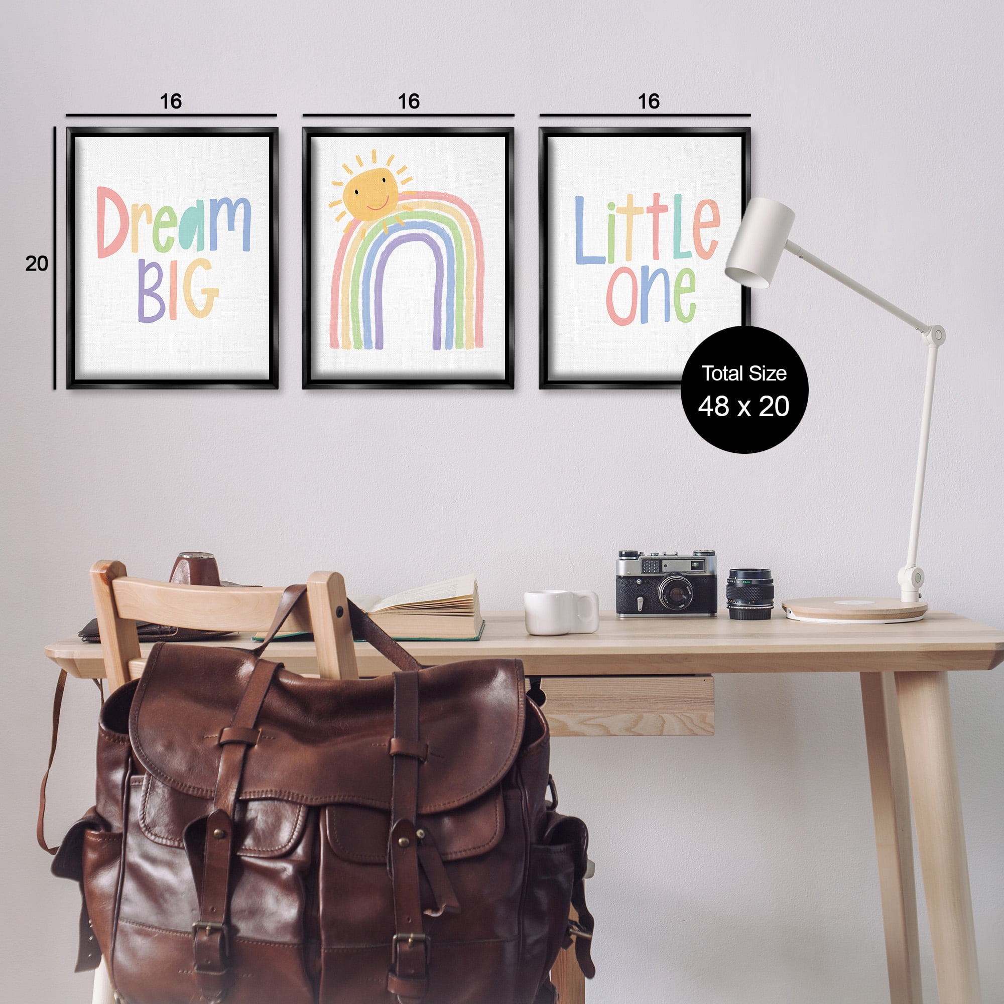 Stupell Industries Dream Big Little Illustration Typography Painting Black Floater Framed Canvas Art Print Wall Art, 17 x 21, Set of 3