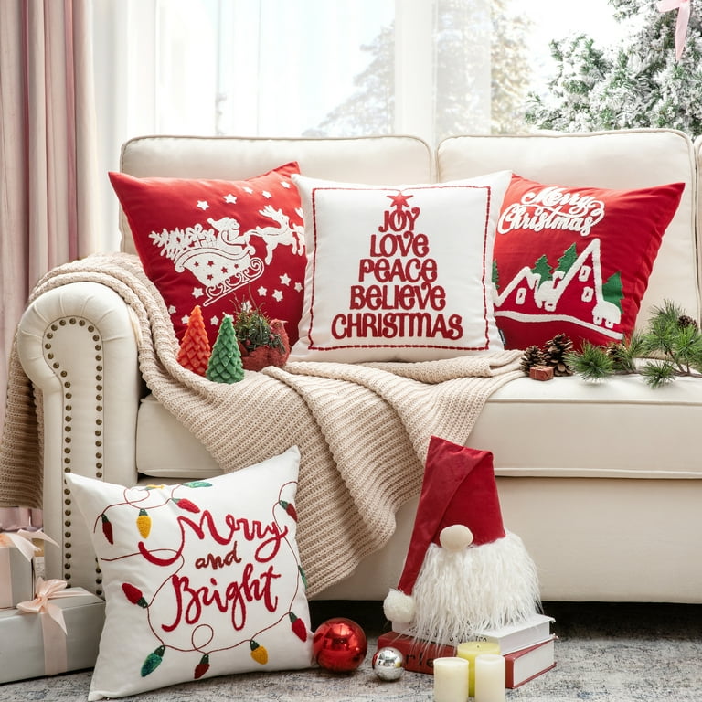 Merry Christmas Velvet and Cotton Canvas Decorative Throw Pillow