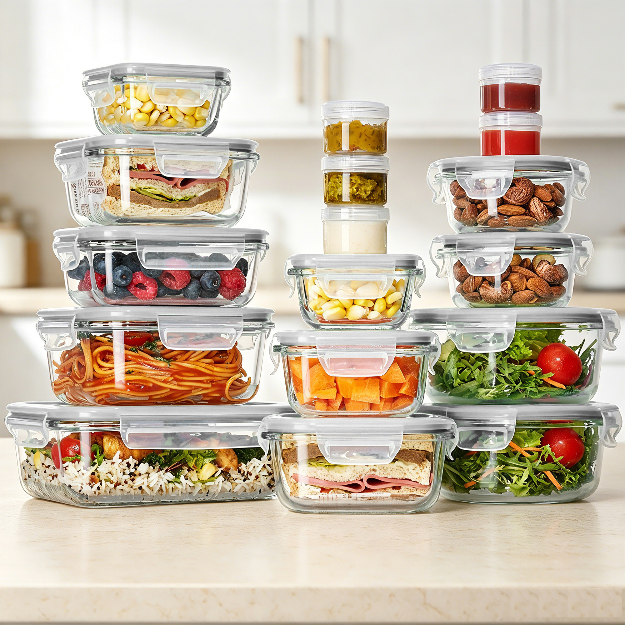 Sindcom 34-Piece Glass Food Storage Containers Set, Grey photo 8