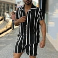 thumbnail image 2 of Stamzod Men's Hawaiian Shirts and Shorts Set Stripe Colorblock Lounge Sets 2 Piece Button Up Short Sleeve Beach Vacation Outfit, 2 of 7