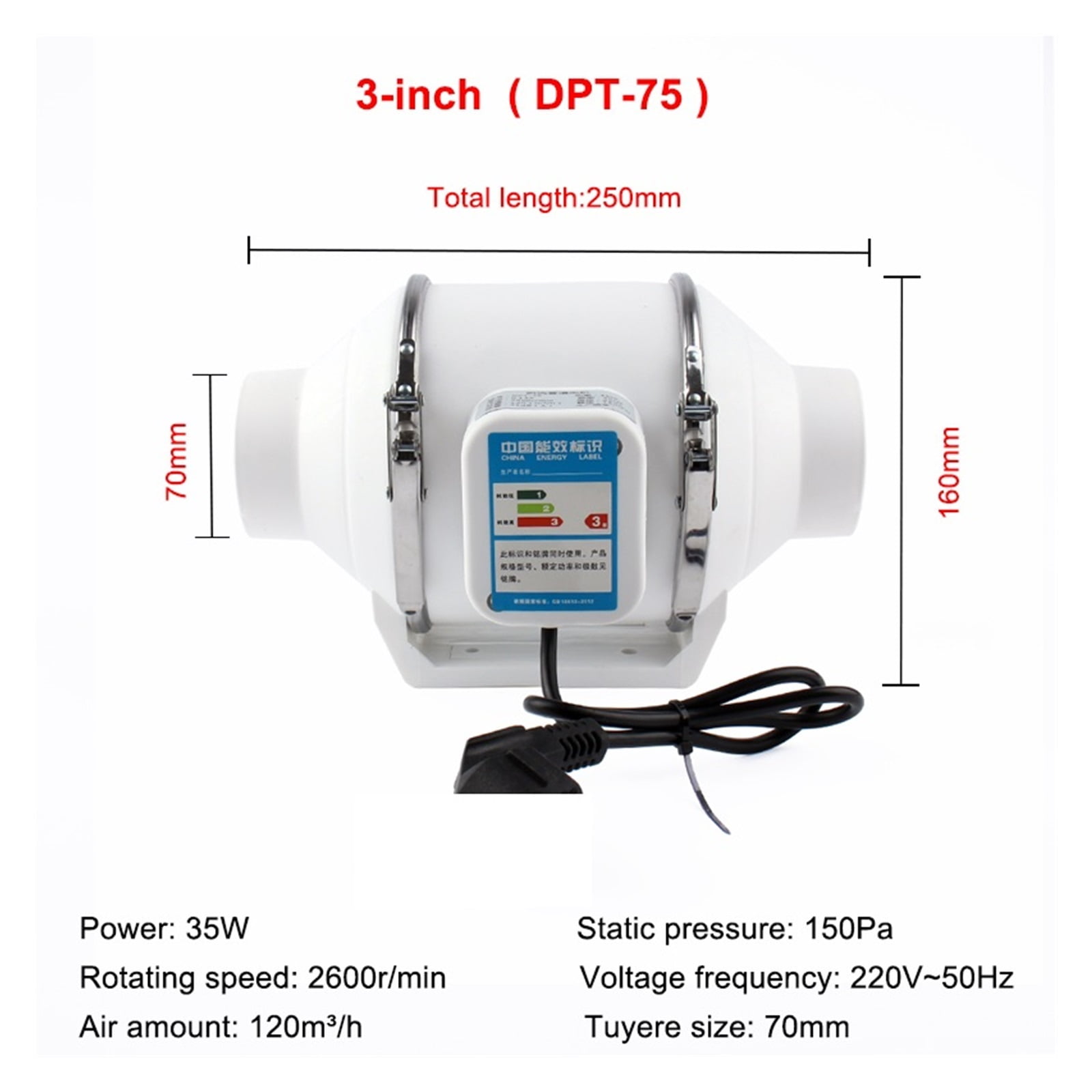 3/4inch Exhaust Fans Silent Inline Pipe Duct Fan Air Extractor Ventilating Blower Kitchen Toilet Wall Booster Clean Ventilator ,Durability and Easy Installation