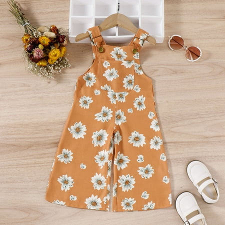 

Toddler Girls Sleeveless Floral Prints Romper Jumpsuit With Pocket Clothes Orange 80