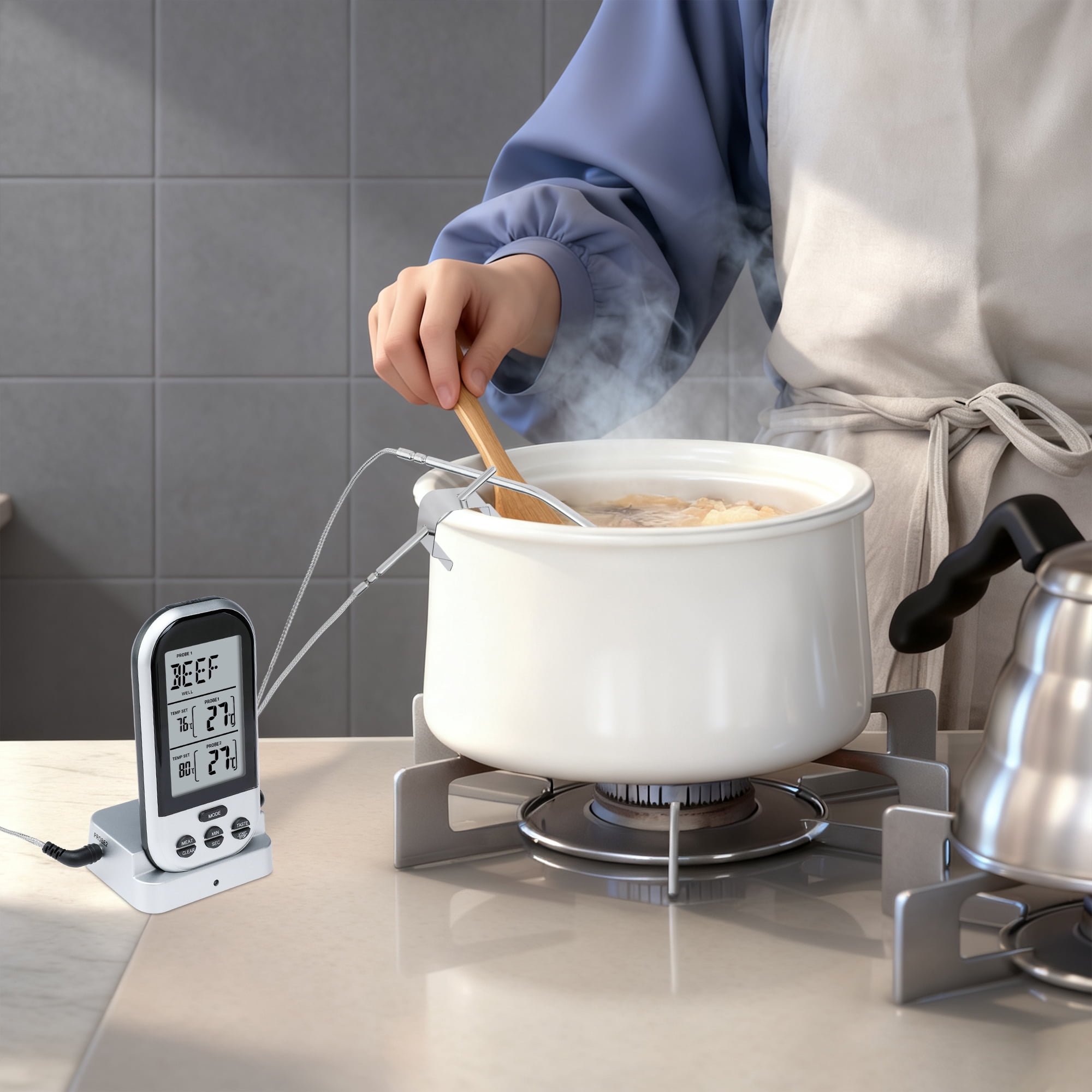 Unique Bargians Wireless Meat Thermometer Instant Read Food Thermometer Silver