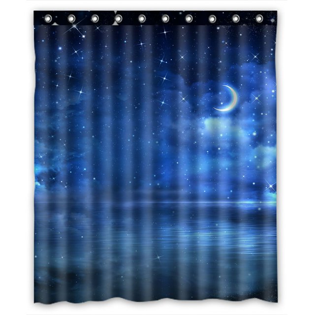 ABPHQTO Beautiful Night Sky Open Sea Cortina de ducha de poliéster impermeable y ganchos 150x180 cm