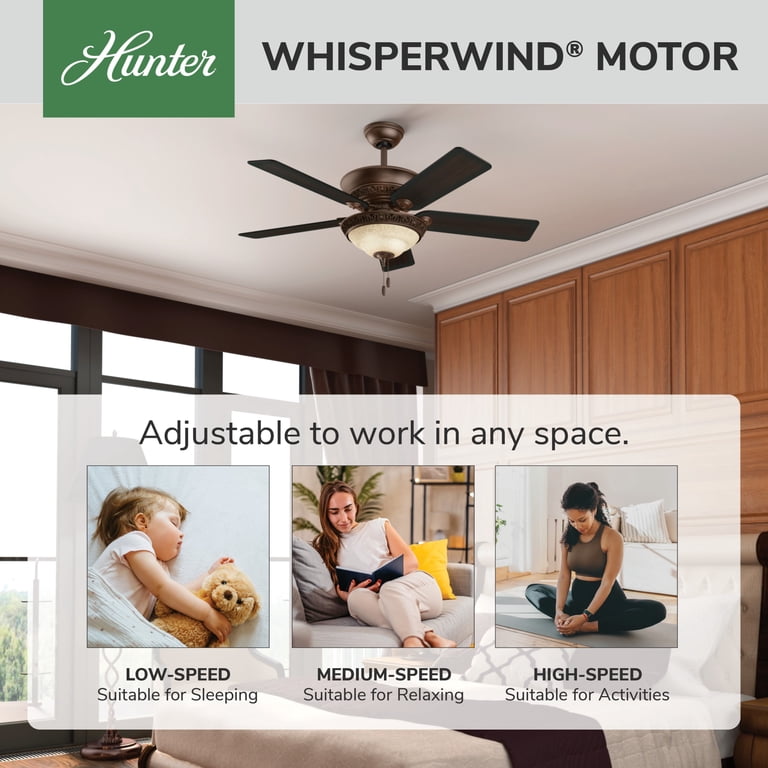 Hunter 52" Italian Countryside Ceiling Fan With LED Light - Cocoa Brown, Pull Chain Control, 3-Speed, Reversible Blades