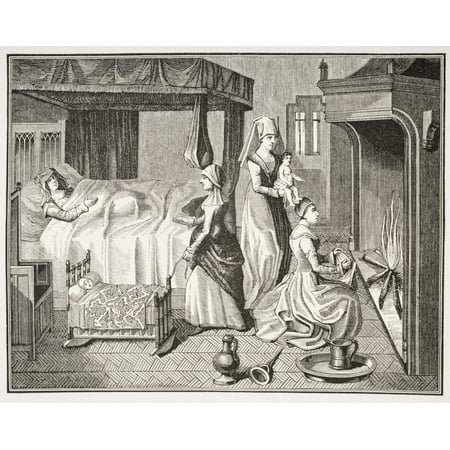 Pics Of Belle The New Born Child 19Th Century Reproduction From A 15Th Century Miniature In Histoire De La Belle Helaine Canvas Art - Ken Welsh Design Pics (34 x 26) ()