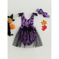 thumbnail image 4 of Cenuakty Baby Girl Halloween Clothes Bat Print Summer Mesh Romper Dress and Stretch Headband 2 Piece Outfits, 4 of 9